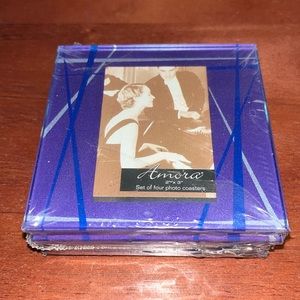 Amore Glass Photo Coasters, set of 4, footed, NEW